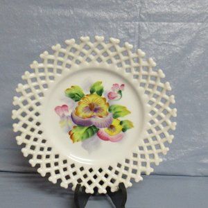 Vintage Kelvin's Decorator Hanging Wall Plate with Pansies & Lattice Edge
